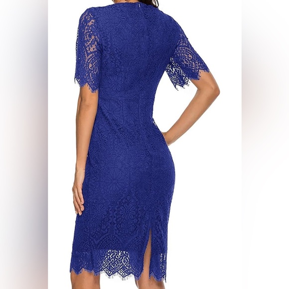 Merokeety Blue Lace Fitted Pencil Cocktail Dress,  Size S NWT - Picture 5 of 8